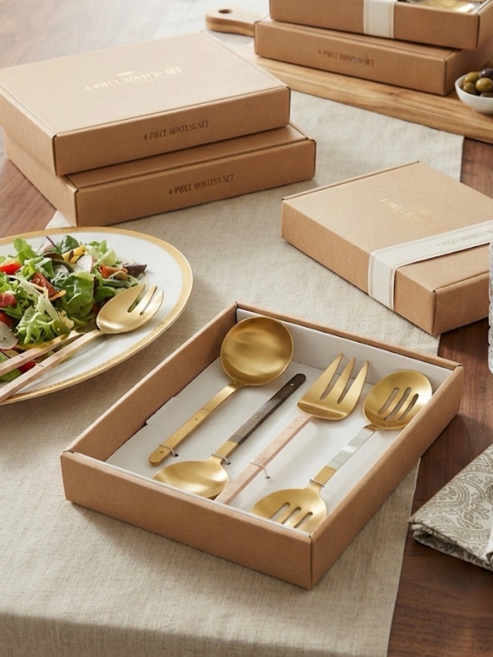 NWT Venus Impex 4-Piece Gold Hostess Serving Set | Artisanal India